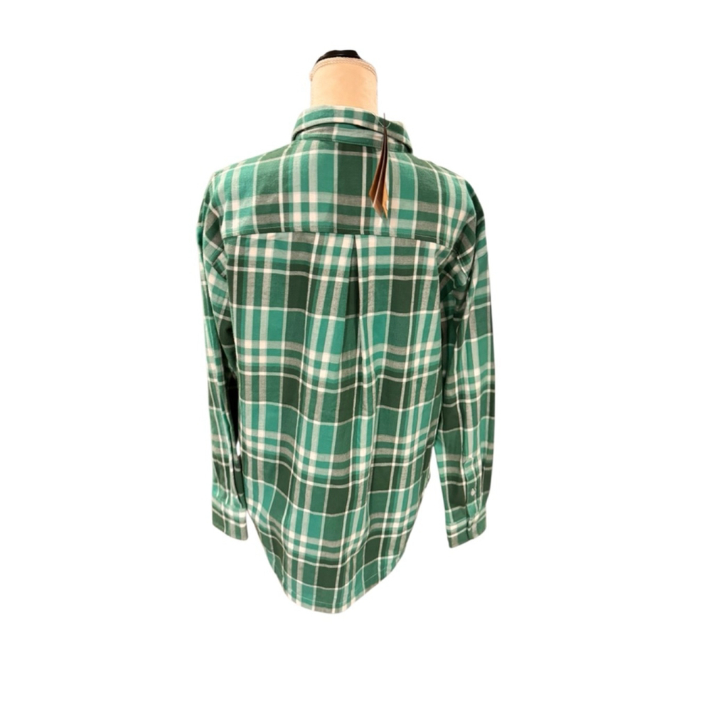Women's The North Face Plaid Button Down Shirt L Green White b3 - Picture 2 of 3